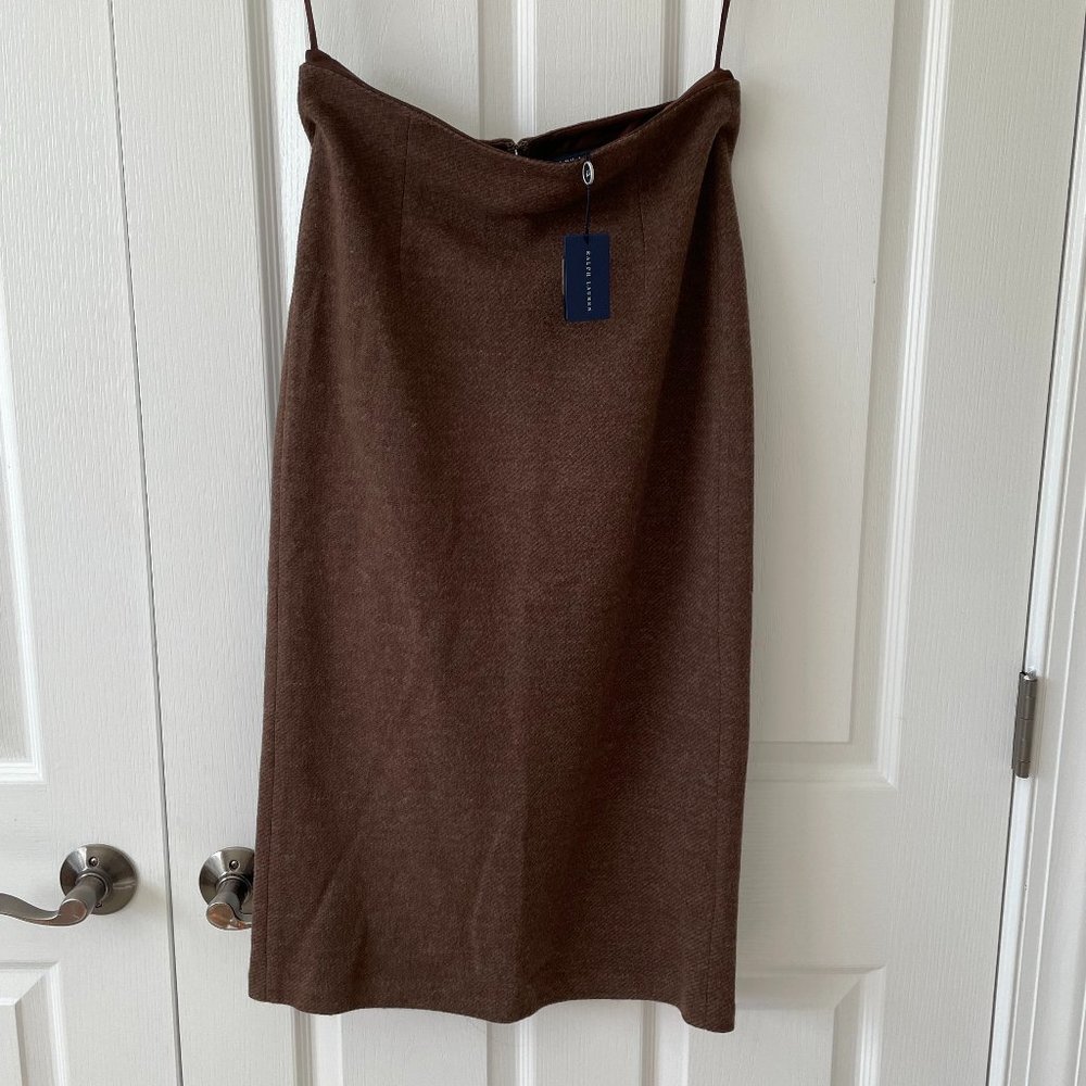 Ralph Lauren blue label skirt size 10 brown beige 100% wool  pencil